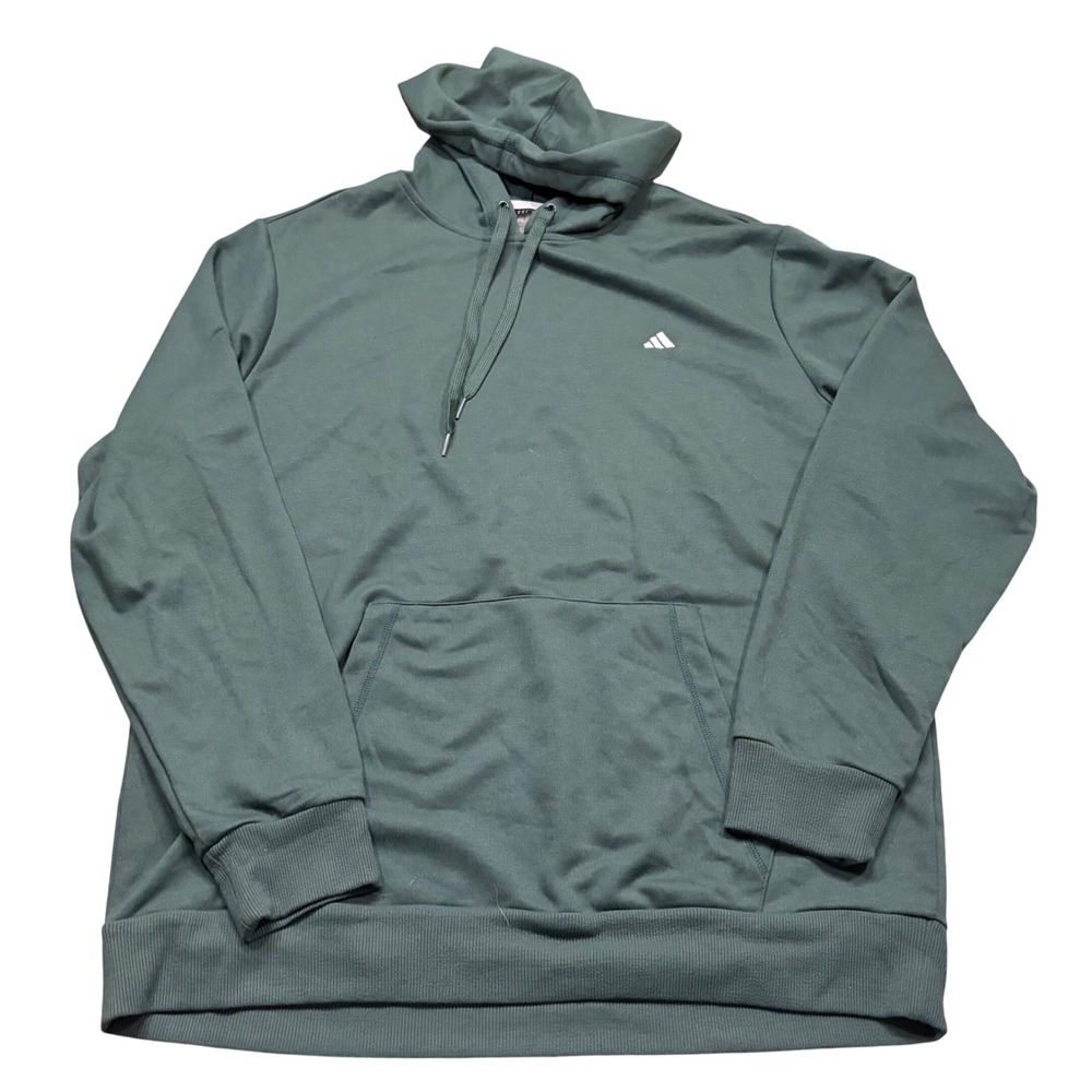 Adidas Mens XL Forest Green Performance Fleece Hoodie Sweatshirt Mountain Logo